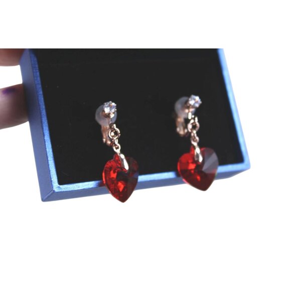 Evevic Crystal Earrings Heart Shape Drop Dangle Austrian Screw Back 93076 - Picture 1 of 5